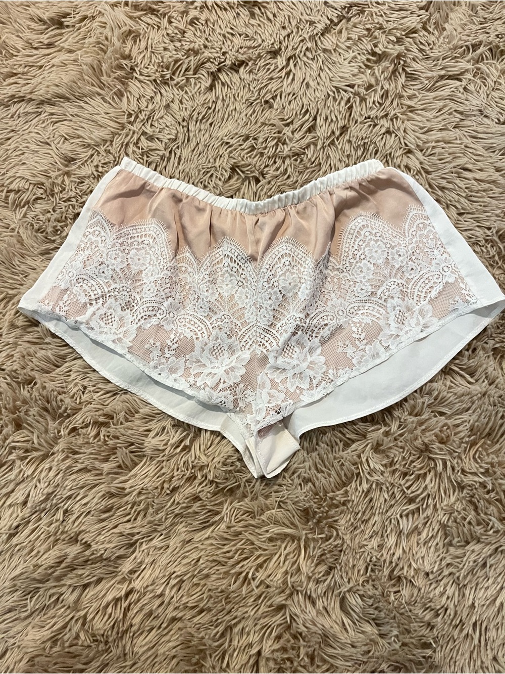 Victoria's Secret Ivory Satin Sleep Shorts with White Lace XS